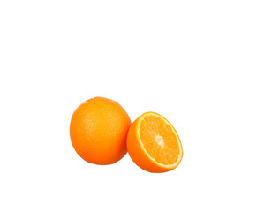 Orange fruit half and two segments or cantles isolated on white background cutout
