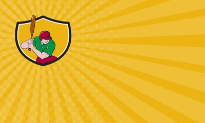 Business card Baseball Player Batting Shield Cartoon