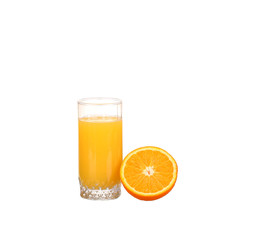 Orange juice and slices of orange isolated on white