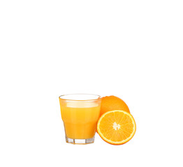 Orange juice and slices of orange isolated on white