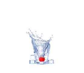 Strawberries, ice cubes into the glass