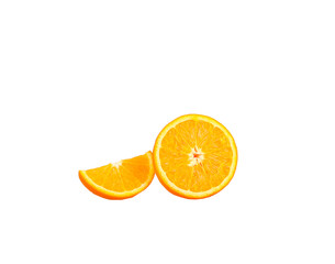 Orange fruit half and two segments or cantles isolated on white background cutout