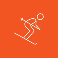 Downhill skiing line icon.