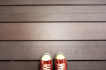 a red shoes on the ground