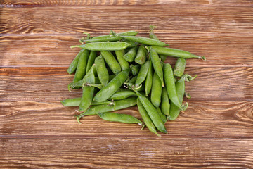 peas on a wooden view from the top