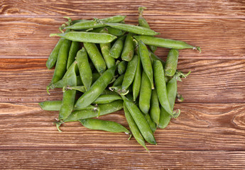 peas on a wooden view from the top