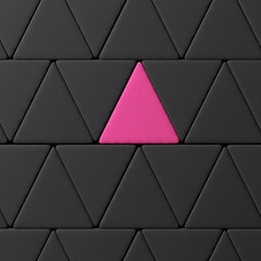 One pink triangle amongst black triangles