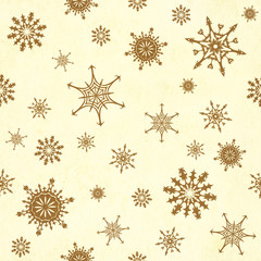 Background of the old, soiled paper and snowflakes pattern