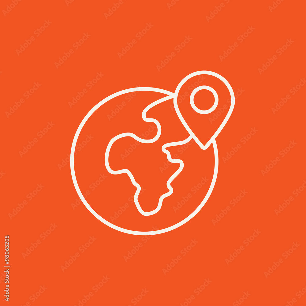 Poster globe with pointer line icon