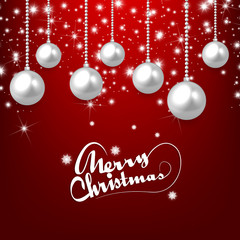 Naklejka premium Set of silver Christmas balls on red background. Vector illustration. 