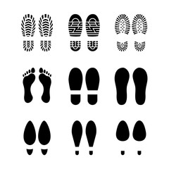 Set of footprints and shoes, vector