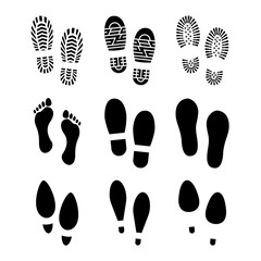 Set of footprints and shoes, vector