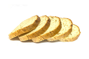 bread sliced on white background