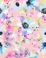 Fototapety  Seamless pattern with flowers watercolor. Gentle colors.