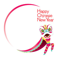 Boy With Lion Dancing Circle Frame, Traditional Celebration, China, Happy Chinese New Year
