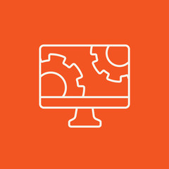 Computer monitor with gears line icon.