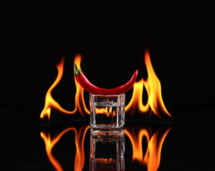Stack of tequila on fire