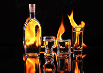 Stack of tequila on fire