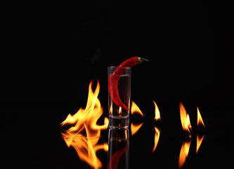 Stack of tequila on fire