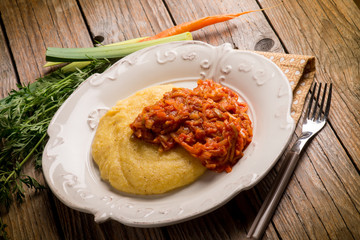 polenta with leek and tomato sauce