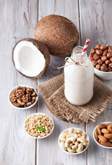 Vegan nut milk in the bottle