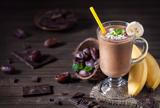 Chocolate banana smoothie with coconut milk