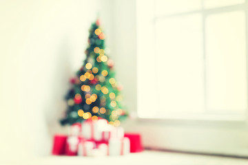 room with christmas tree and presents background
