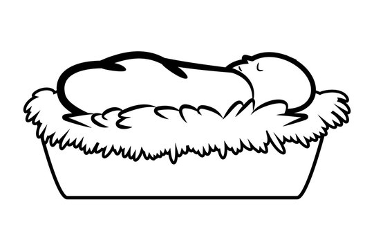 recommend clip art: Christmas jesus manger vector outline symbol, icon  design. illustration isolated on white background.