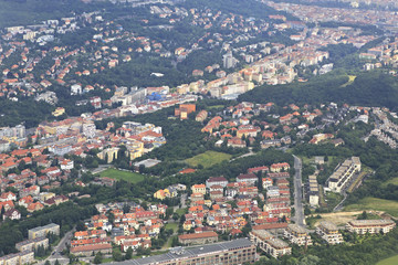 view from aircraft to the area of Prague.