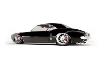 Obraz na płótnie Canvas Black tuned muscle car on white background