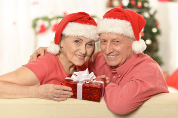 Obraz na płótnie Canvas Amusing old couple at Christmas