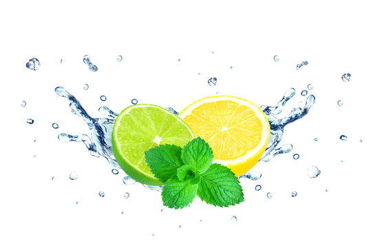 lemon and lime splash isolated