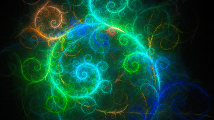 Christmas colorful patterns on frosty window. Stems of plants with flourish.. Abstract image. Fractal Wallpaper desktop. Digital artwork creative graphic design. Format 16:9 widescreen monitors.