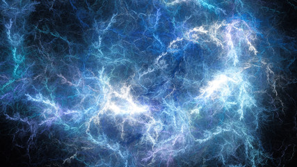 Stormy sky. Sparkling fierce lightning, fiery lava. Abstract image. Fractal Wallpaper desktop. Digital artwork creative graphic design. Format 16:9 widescreen monitors.