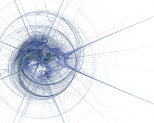 Abstract fractal design. Blue smoke spiral and star beams on whi