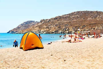   sea and beach   in europe greece  tent