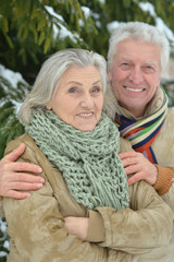 senior couple at winter outdoors