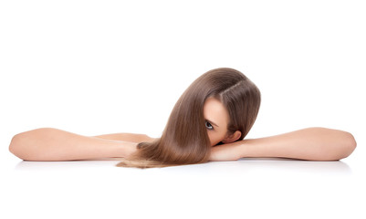 Fototapeta premium Beautiful brunette with long straight hair