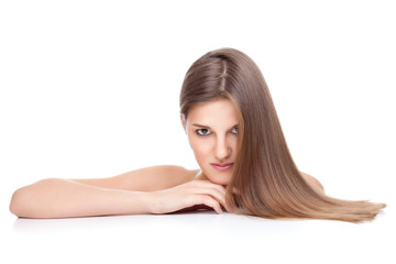 Fototapeta premium Beautiful brunette with long straight hair