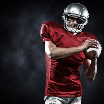 Composite image of american football player in red jersey