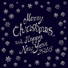 template silver glowing Merry Christmas silver glittering lettering design. Vector illustration EPS 10