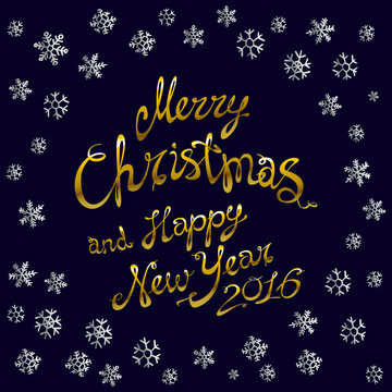 golden glowing Merry Christmas gold glittering lettering design. Vector illustration EPS 10