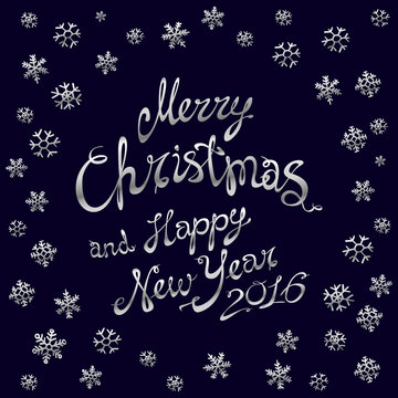 template silver glowing Merry Christmas silver glittering lettering design. Vector illustration EPS 10
