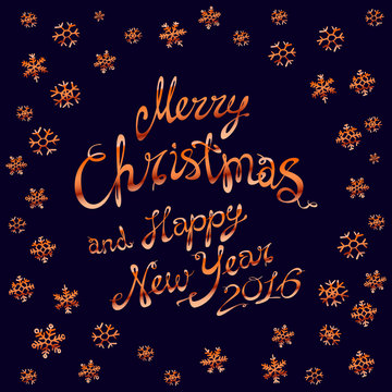Merry Christmas gold glittering lettering design. Vector illustration EPS 10