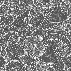 Doodle pattern with doodles, flowers and paisley. 