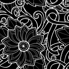 Doodle pattern with doodles, flowers and paisley. 