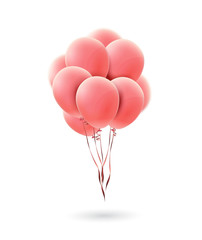 Birthday greeting card with pink balloons isolated on white background.