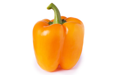 yellow, orange sweet bell pepper with a green stem