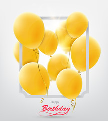 Birthday greeting card with yellow balloons and frame.
