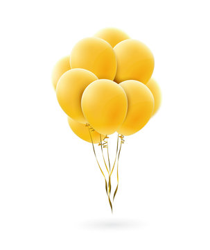 Birthday greeting card with yellow balloons isolated on white background.